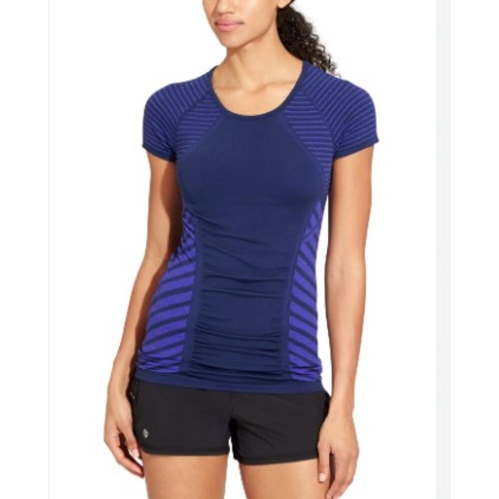 Athleta Jet Stripe Fastest Track Tee Women's Size S Yoga Sportswear Workout